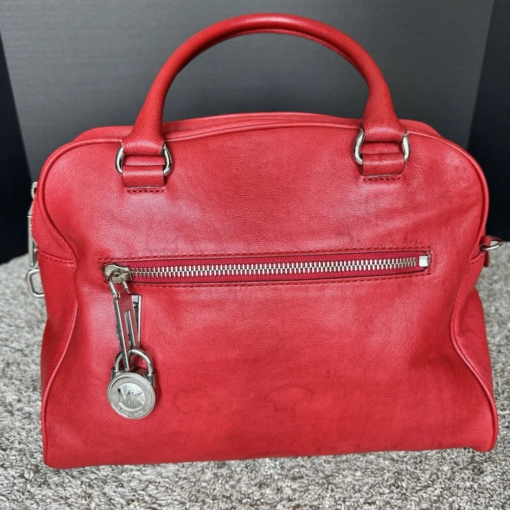 Michael Kors Red Leather Handbag Purse Shoulder Bag ~ Crossbody Strap